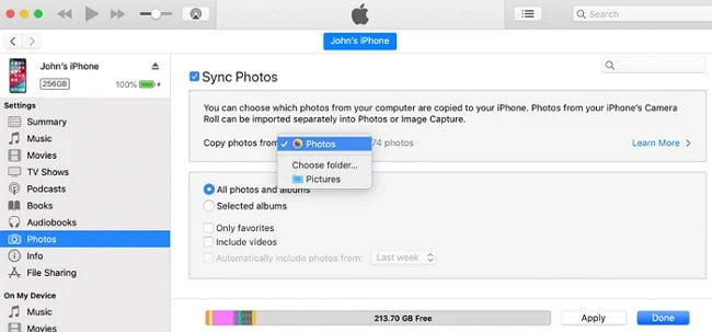 transfer photos via itunes 