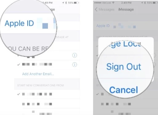 sign out of and sign into apple id