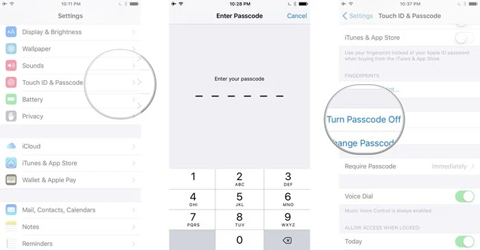 turn off passcode iphone