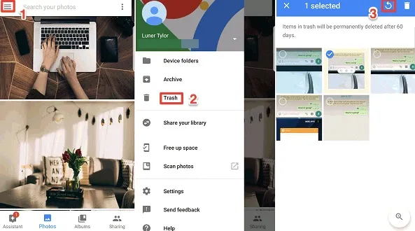 google photos trash restore