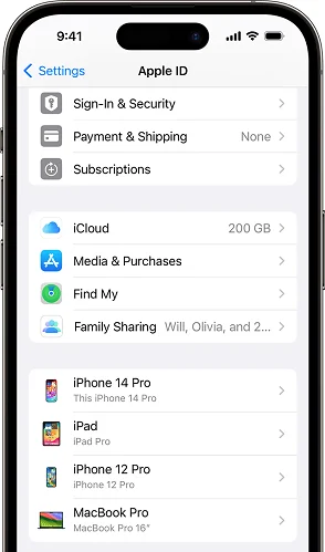 check apple id device list