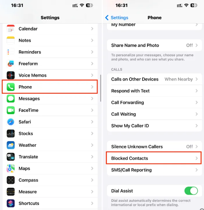 blocked contacts