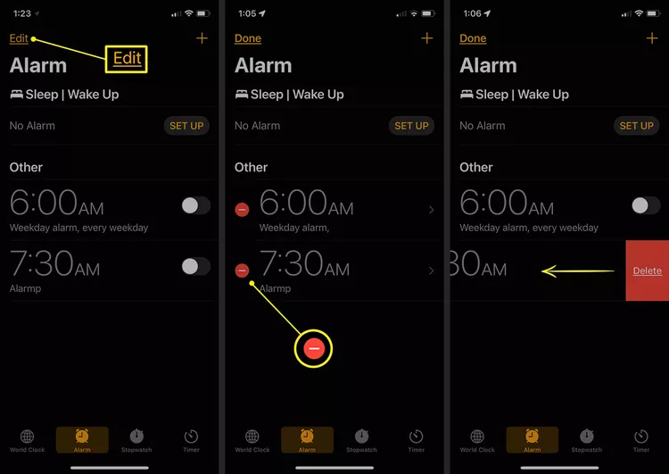 delete iphone alarm