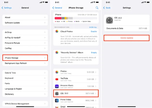 delete iphone update