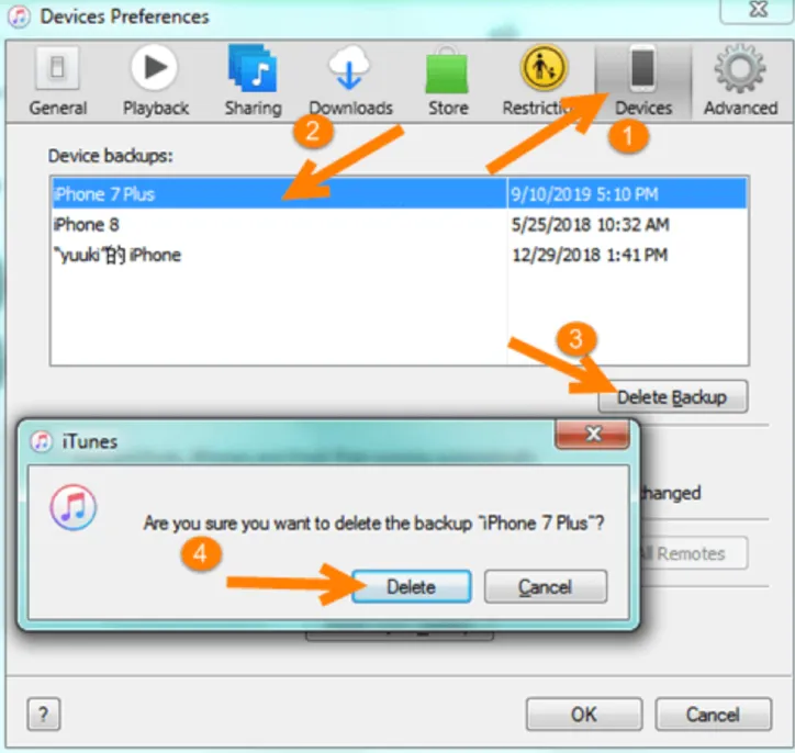 delete backup in itunes