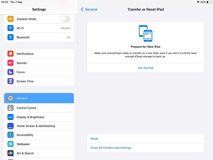 erase all content and settings ipad