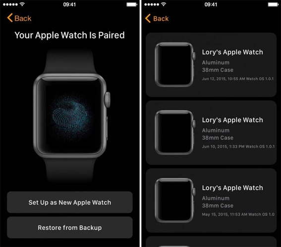 restore apple watch from backup
