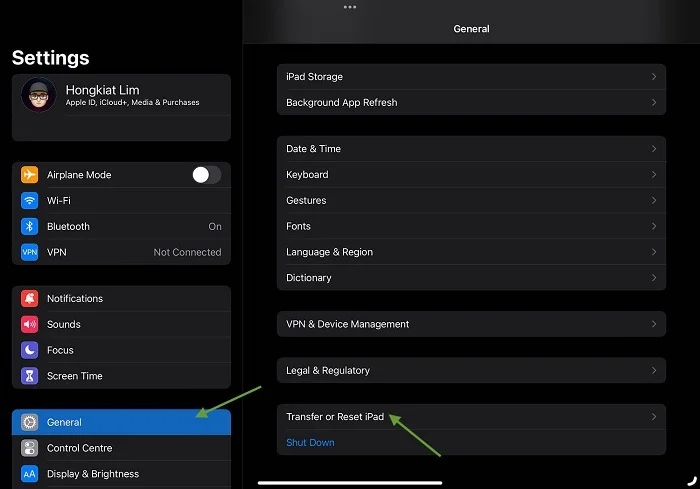 reset all settings ipad