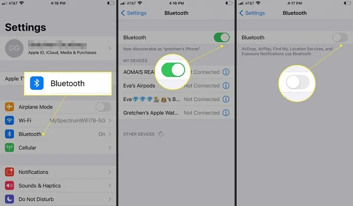 turn on bluetooth iphone