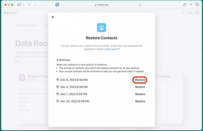 restore contacts from icloud