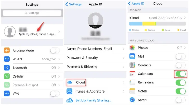 turn on icloud calendars