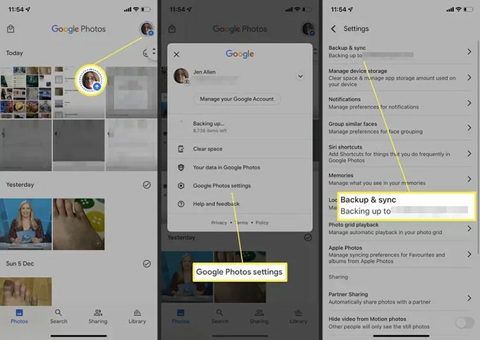 backup iphone photos to google
