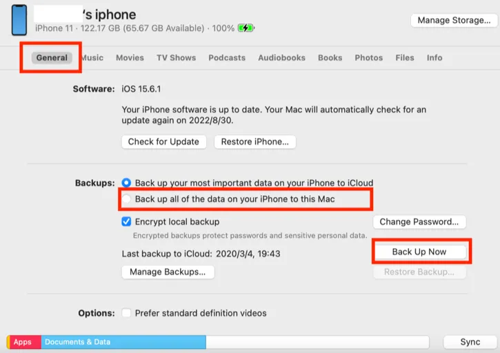 backup iphone with finder mac