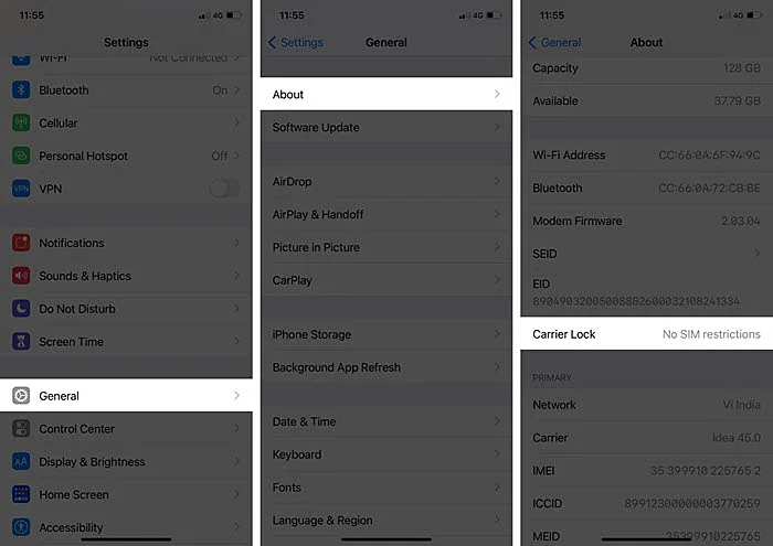 check carrier lock on iphone