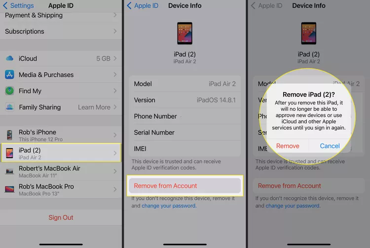 remove device from icloud on iphone settings